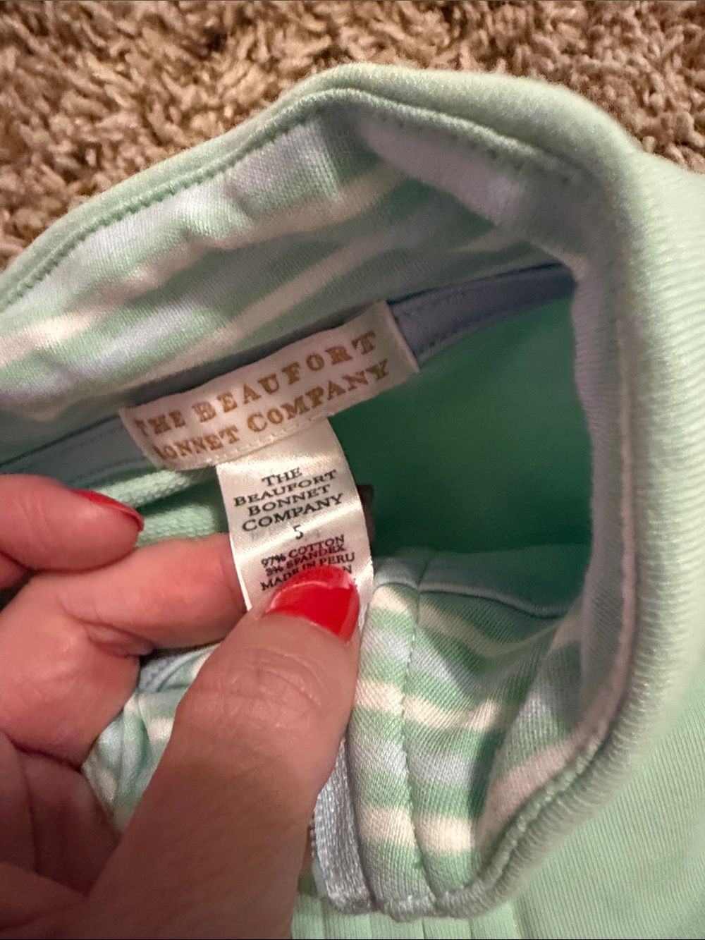 The Beaufort Bonnet Company Grace Bay Green half zip, size 5 - Picture 4 of 5